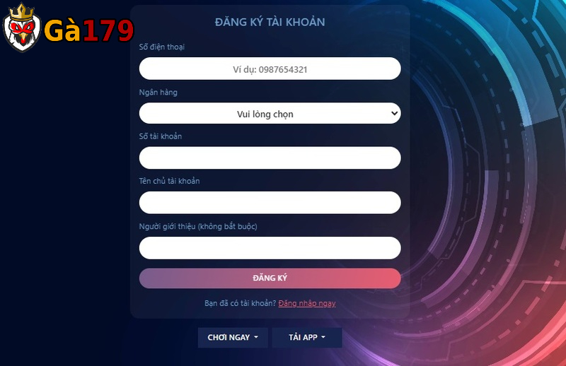Bạn đăng ký Gà 179 hoàn tất và nạp tiền để tham gia cá cược