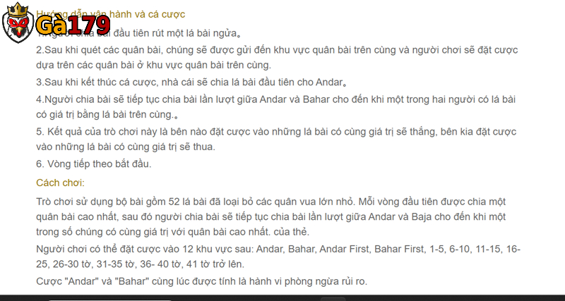 Bỏ túi luật chơi game bài andar bahar