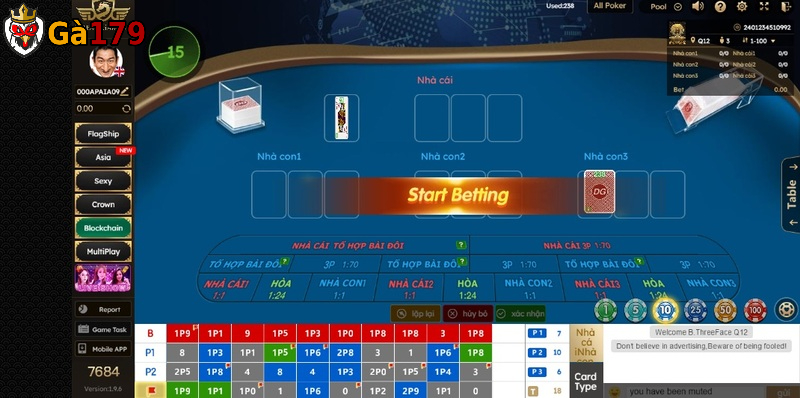 Three face là game bài đình đám tại casino Gà 179